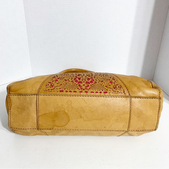 Lucky Brand Sunset Junction Lamb Leather Top Handled Satchel Cutout Front Pocket - Picture 15 of 16